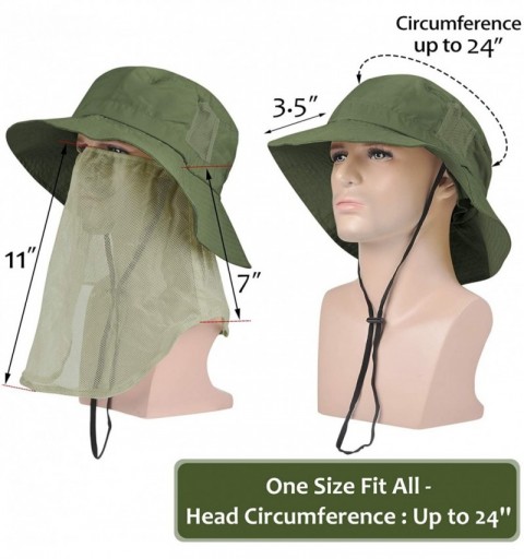Sun Hats Outdoor Fishing Hat with Neck Flap Wide Brim Adjustable Safari Cap - 2 Forest Green Mesh - CI18QGEK0K8 $10.37
