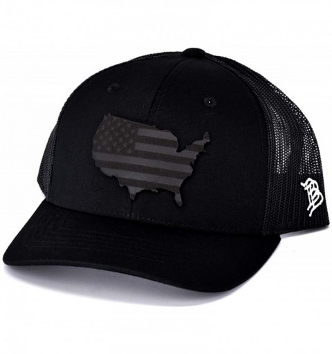Baseball Caps 'Midnight Patriot' Dark Leather Patch Hat Curved Trucker - One Size Fits All - Black/Black - CB18ZNMET40 $74.32