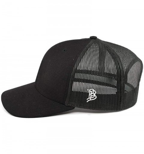 Baseball Caps 'Midnight Patriot' Dark Leather Patch Hat Curved Trucker - One Size Fits All - Black/Black - CB18ZNMET40 $42.60