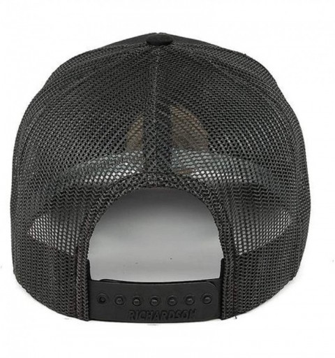Baseball Caps 'Midnight Patriot' Dark Leather Patch Hat Curved Trucker - One Size Fits All - Black/Black - CB18ZNMET40 $42.60