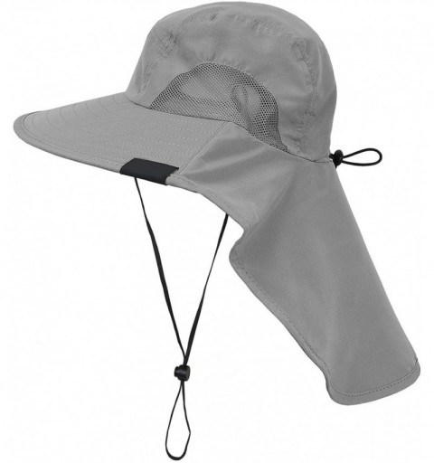 Sun Hats Outdoor Fishing Hat with Neck Flap Wide Brim Adjustable Safari Cap - Gray - CC12DPLAEM5 $13.11