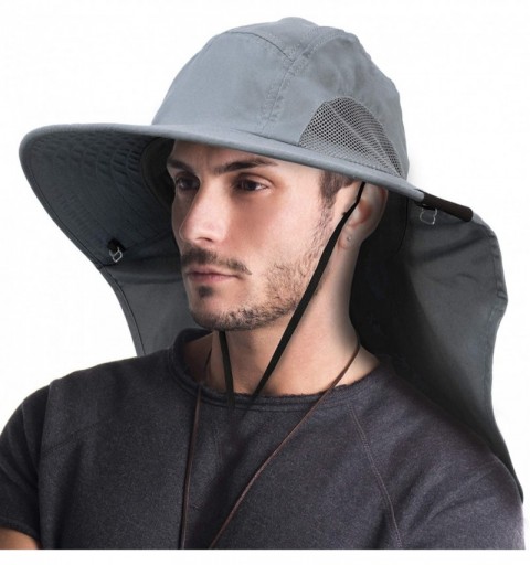 Sun Hats Outdoor Fishing Hat with Neck Flap Wide Brim Adjustable Safari Cap - Gray - CC12DPLAEM5 $13.11