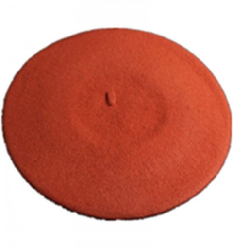 Berets 100% Wool French Style Casual Classic Solid Color Wool Beret Hat Cap - Orange - C512NR3BEEB $10.85