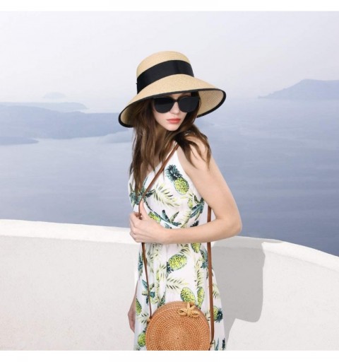 Sun Hats Womens UPF 50 Straw Sun Hat Floppy Wide Brim Fashion Beach Accessories Packable & Adjustable - 91569beige - CF199I0Q...