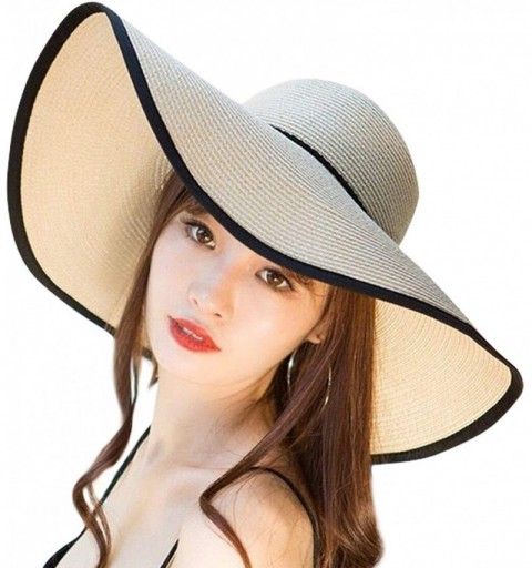 Sun Hats Womens Big Bowknot Straw Hat Floppy Foldable Roll up Beach Cap Sun Hat UPF 50+ - "Ad Beige 5.9"" Brim" - C418QEH6X50...
