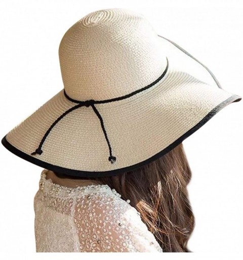 Sun Hats Womens Big Bowknot Straw Hat Floppy Foldable Roll up Beach Cap Sun Hat UPF 50+ - "Ad Beige 5.9"" Brim" - C418QEH6X50...