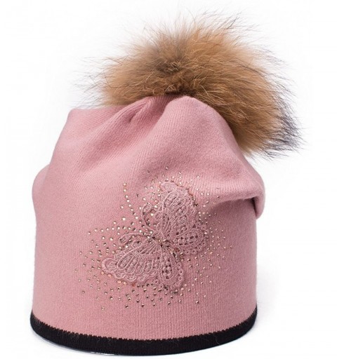 Skullies & Beanies Womens Cashmere Wool Beanie Skull Ski Cap Winter Hat Butterfly T301 - Pink - CL1892278X0 $12.36
