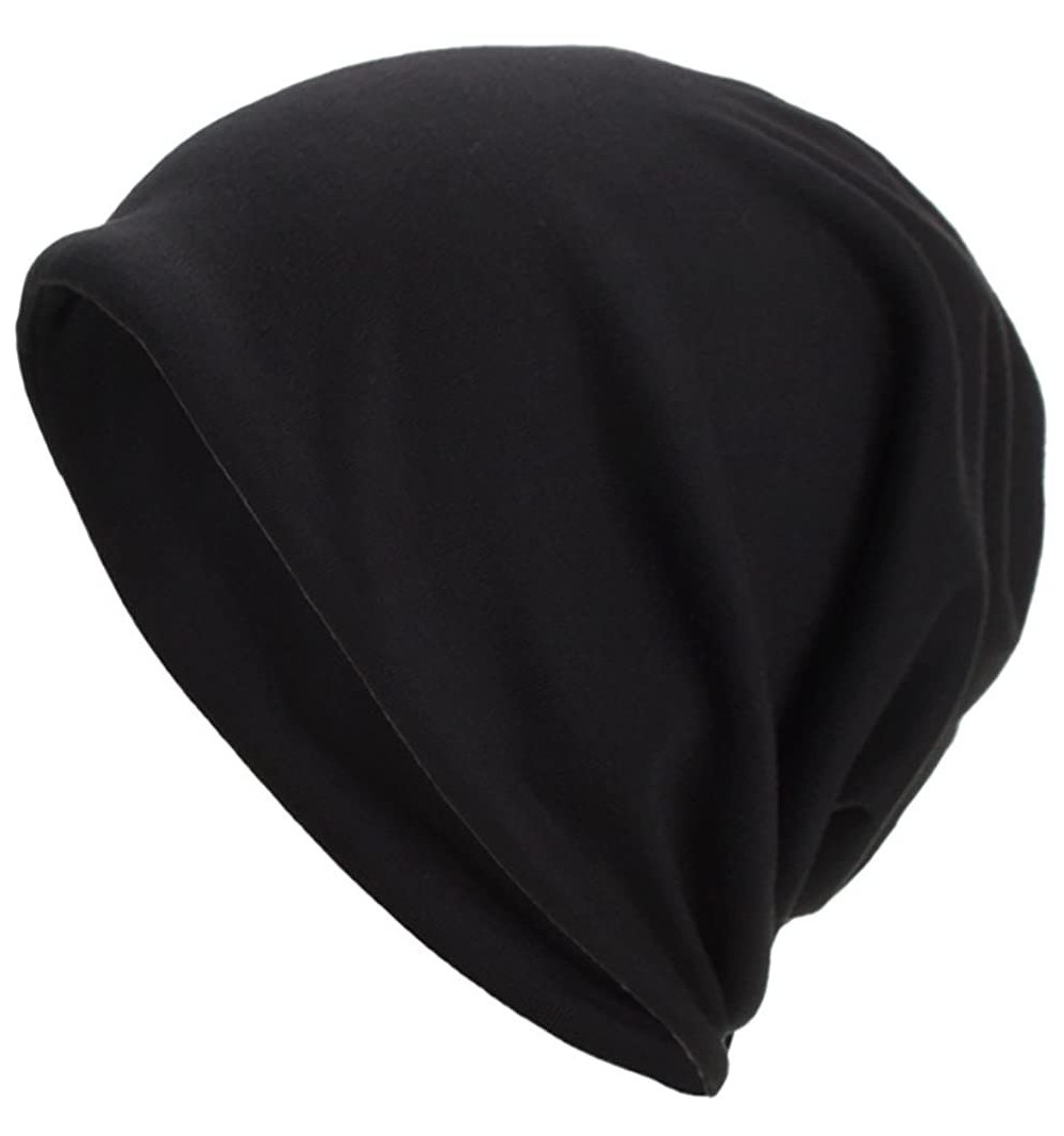 Skullies & Beanies Cotton Beanie Unisex Solid Color Stretch Warm Winter Beanie Headwraps for Women (Black) - CF18I38YTIN $11.65