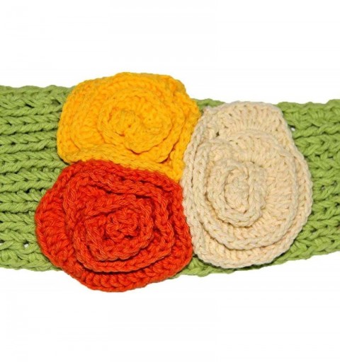 Cold Weather Headbands Crochet Headband With Three Knit Flowers - Green - CQ11DBWHZJP $13.91