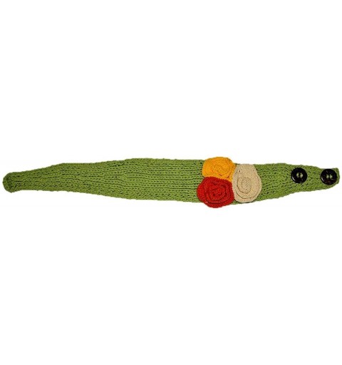 Cold Weather Headbands Crochet Headband With Three Knit Flowers - Green - CQ11DBWHZJP $13.91