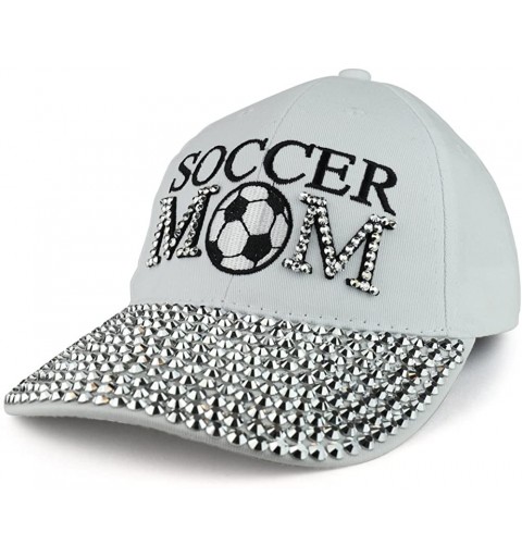 Baseball Caps Soccer MOM Embroidered and Stud Jeweled Bill Unstructured Baseball Cap - White - CD18869IGQ9 $9.80