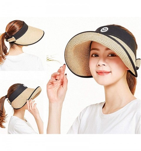 Sun Hats Women's Summer Foldable Straw Sun Visor w/Cute Bowtie UPF 50+ Packable Wide Brim Roll-Up Visor Beach Hat - C219686XX...