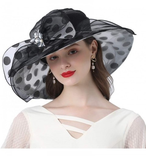 Sun Hats Women's Church Derby Tea Party Wedding Hat Polka Dot - Black - C5194442CYC $23.67