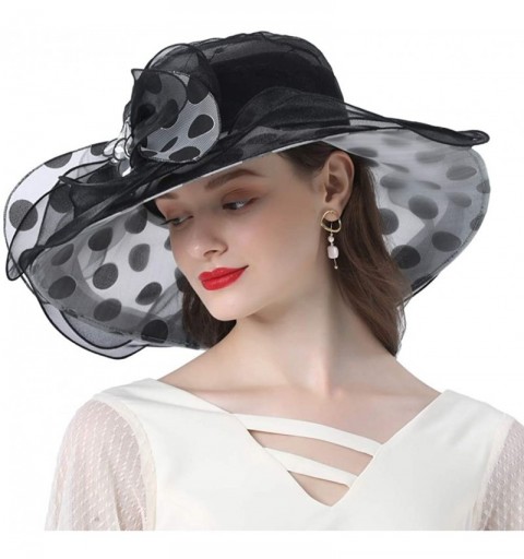 Sun Hats Women's Church Derby Tea Party Wedding Hat Polka Dot - Black - C5194442CYC $23.67