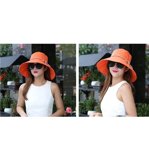 Bucket Hats Women's Sun Hat Summer Beach Hat Foldable Wide Brim Bucket travel Cap - Orange - CR1820UNMSQ $9.73