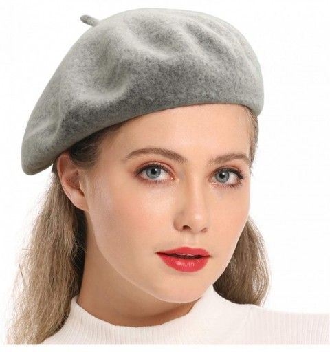 Berets Wool Beret Hat-Solid Color French Style Winter Warm Cap for Women Girls Lady - Ashy Gray - CO18C804UHG $8.09