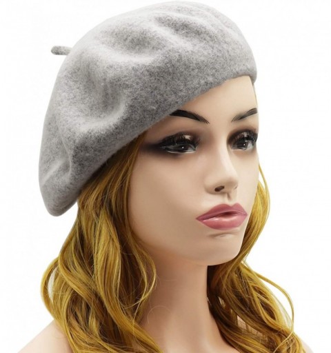 Berets Wool Beret Hat-Solid Color French Style Winter Warm Cap for Women Girls Lady - Ashy Gray - CO18C804UHG $8.09