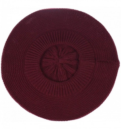 Berets Chic French Style Lightweight Soft Slouchy Knit Beret Beanie Hat in Solid - 2-pack Burgundy & Black - CO18LCDEQ6X $15.94