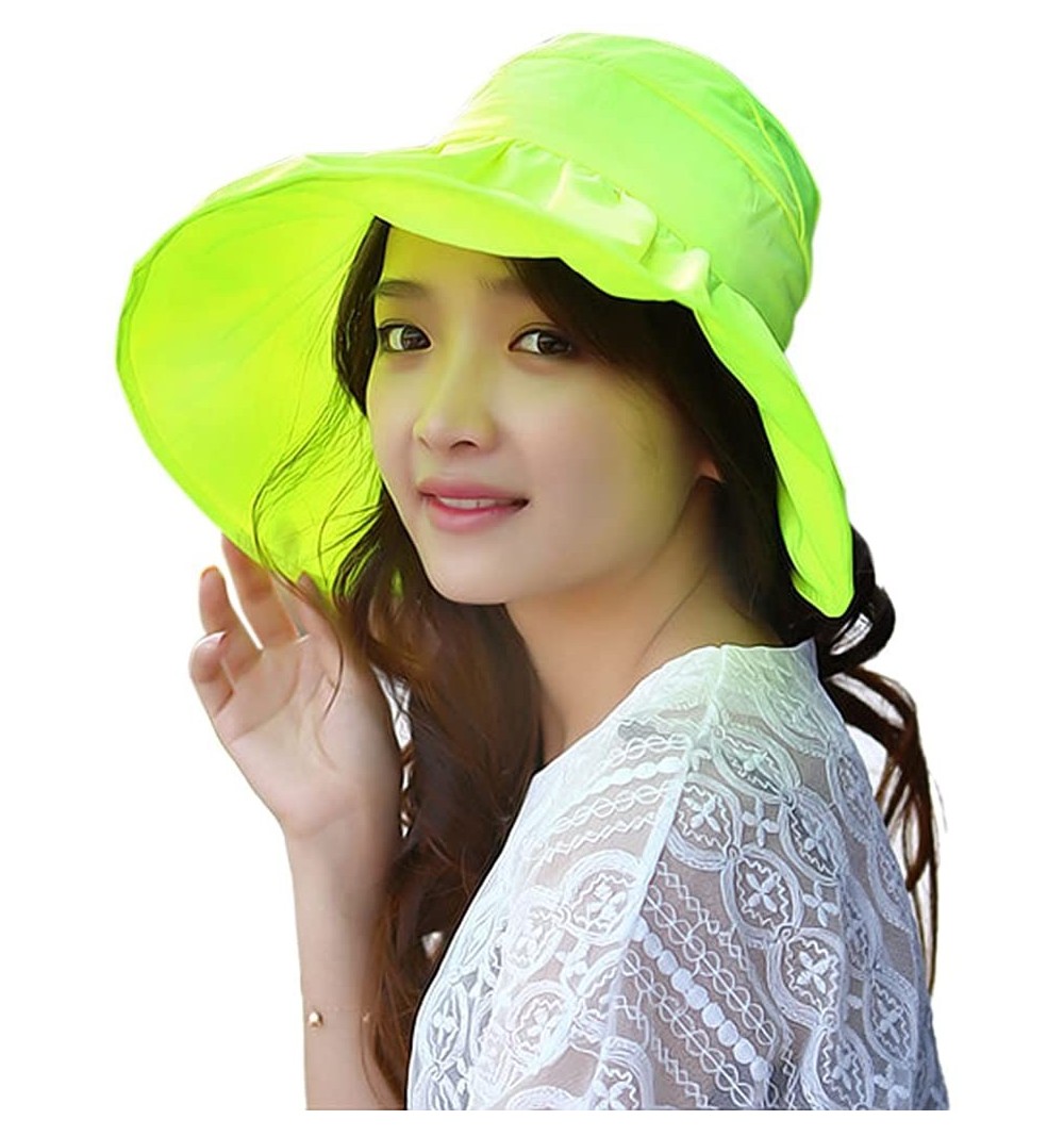 Sun Hats Women's UV Sun Protective Visor Summer Wide Brim Sun Hat Floppy Fold Beach Hat - Green - CI12DOPKR7F $9.64