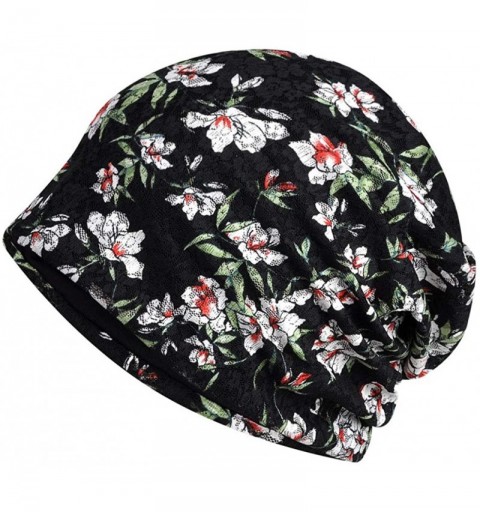 Skullies & Beanies Womens Cotton Beanie Lace Turban Soft Sleep Cap Chemo Hats Fashion Slouchy Hat - Black Orchid - CM18R3IDLZ...