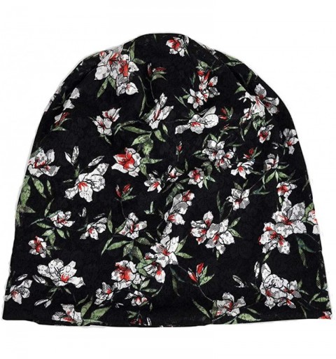 Skullies & Beanies Womens Cotton Beanie Lace Turban Soft Sleep Cap Chemo Hats Fashion Slouchy Hat - Black Orchid - CM18R3IDLZ...