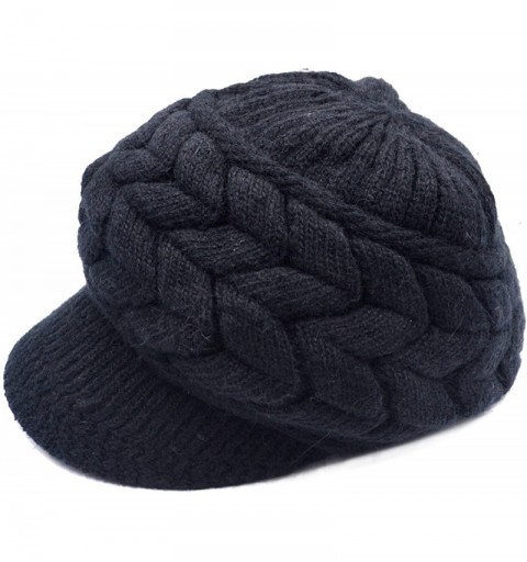 Skullies & Beanies Womens Fashion Winter Warm Knit Hat Woolen Snow Ski Caps with Visor - Black - CR126Y0V6WH $20.39