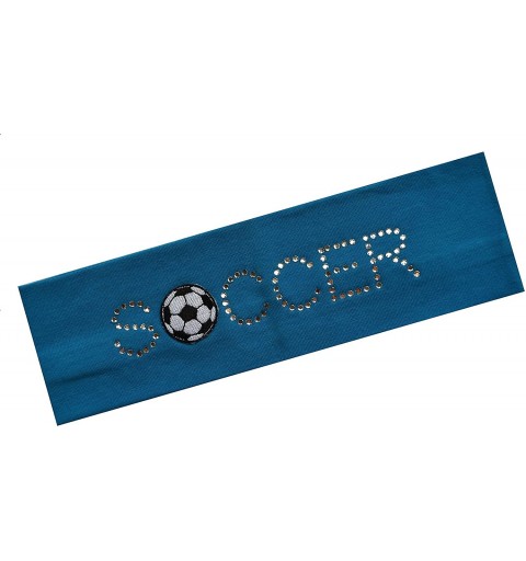 Headbands SOCCER BALL Rhinestone Cotton Stretch Headband for Girls- Teens and Adults Soccer Team Gifts - Dark Turquoise - CL1...