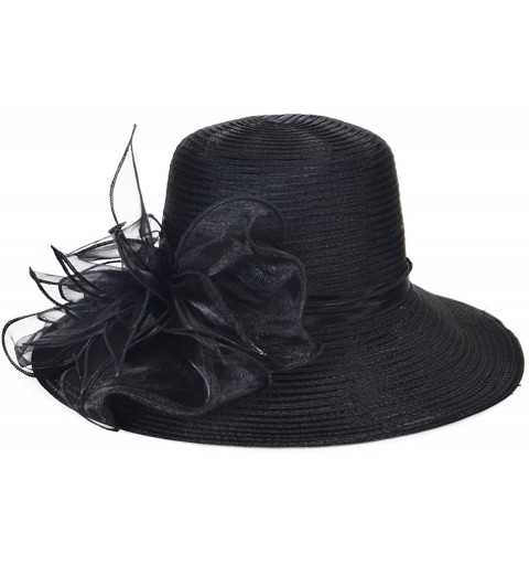 Sun Hats Kentucky Derby Dress Church Cloche Hat Sweet Cute Floral Bucket Hat - Leaf-black - CQ189ZD58S7 $28.63