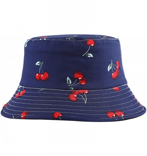 Bucket Hats Unisex Cute Print Bucket Hat Summer Fisherman Cap - Cherry Blue - CP18SK2DNYM $29.41