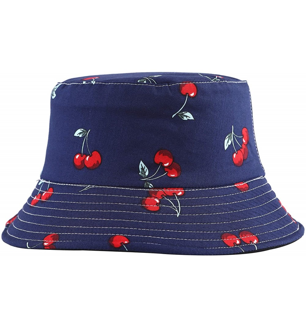 Bucket Hats Unisex Cute Print Bucket Hat Summer Fisherman Cap - Cherry Blue - CP18SK2DNYM $13.70