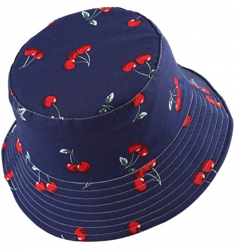 Bucket Hats Unisex Cute Print Bucket Hat Summer Fisherman Cap - Cherry Blue - CP18SK2DNYM $13.70