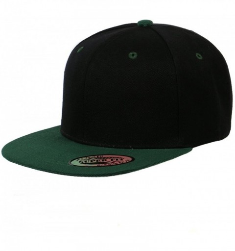 Baseball Caps Blank Adjustable Flat Bill Plain Snapback Hats Caps - Black/Dark Green - CB11LHGX9K1 $10.21