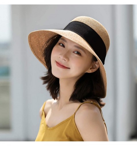 Sun Hats Sun Hats for Women Wide Brim Fedora Panama Straw Hat Summer Floppy Beach Hat Foldable Cap for Home Swimming Pool - C...
