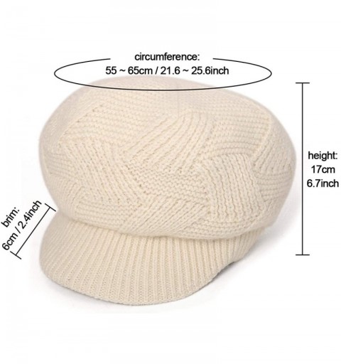 Newsboy Caps Women Warm Caps Beret Newsboy Winter Cap Snow Ski Outdoor Twist Knitted Hat with Visor - B-beige - CV18Z5R9MAS $...