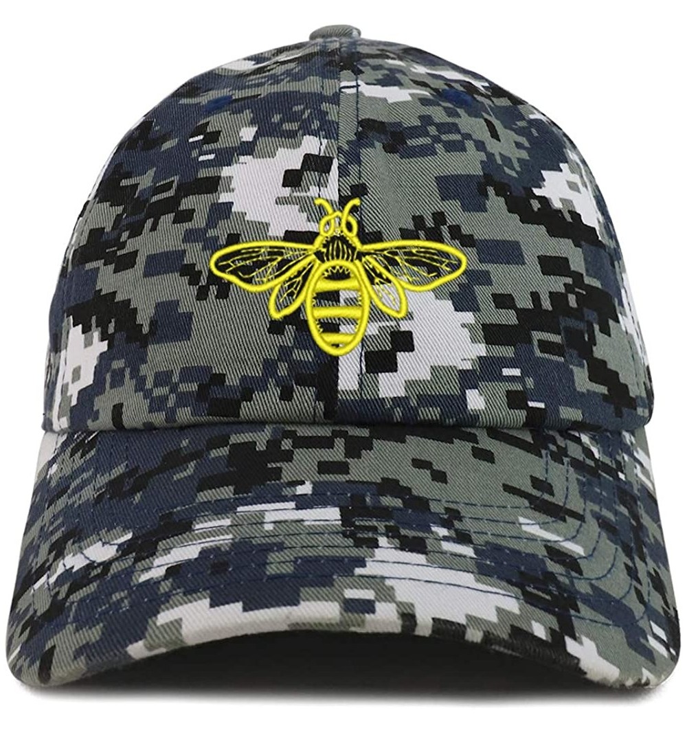 Baseball Caps Bee Embroidered Brushed Cotton Dad Hat Cap - Navy Digital Camo - CW18TUH8TRD $14.94