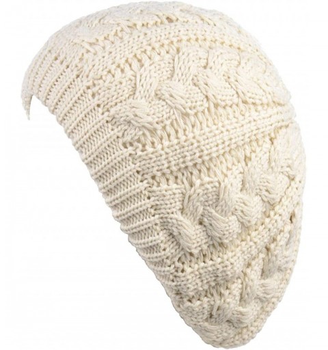 Berets Womens Winter Cozy Cable Fleece Lined Knit Beret Beanie Hat (Set Available) - Ivory Cable - CE18K6ZQNLA $19.69