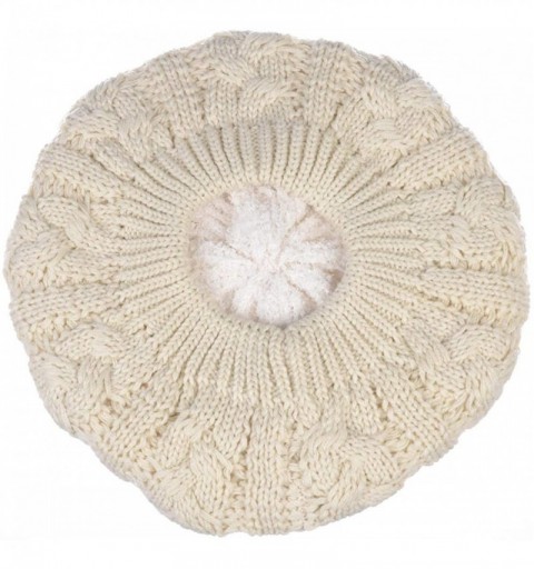 Berets Womens Winter Cozy Cable Fleece Lined Knit Beret Beanie Hat (Set Available) - Ivory Cable - CE18K6ZQNLA $19.69