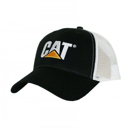 Baseball Caps Caterpillar CAT Equipment Black & White Twill Mesh Snapback Cap/Hat - C518RDX4HW2 $21.59