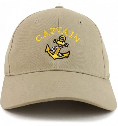 Baseball Caps Captain Anchor Embroidered Deluxe 100% Cotton Cap - Khaki - CR18X06392U $14.66
