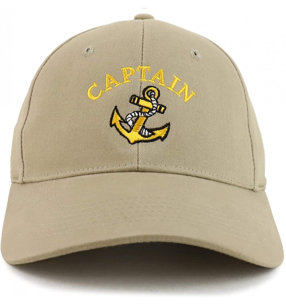 Baseball Caps Captain Anchor Embroidered Deluxe 100% Cotton Cap - Khaki - CR18X06392U $14.66