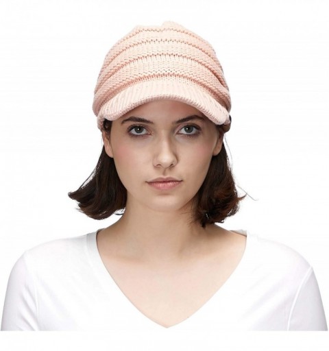 Visors Hatsandscarf Exclusives Women's Ribbed Knit Hat with Brim (YJ-131) - Indi Pink - CA12MZOE4CL $12.35