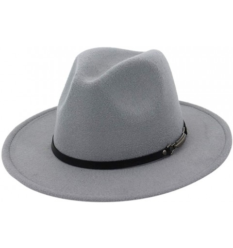Fedoras Jazz Couples Fedoras- Fashion 2019 Fall Vintage Wide Brim with Belt Buckle Adjustable Outbacks Hats - Gray - CA18WQUL...