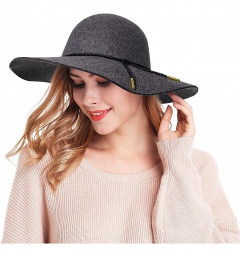 Sun Hats Women's Wide Brim Wool Ribbon Band Floppy Hat - Braided Band_grey - CC18A8GGISX $22.32