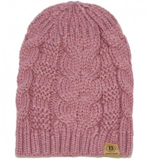 Skullies & Beanies Unisex Warm Chunky Soft Stretch Cable Knit Beanie Cap Hat - 102 English Rose - CC1889ZI54X $11.16