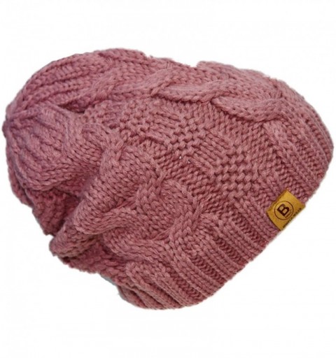 Skullies & Beanies Unisex Warm Chunky Soft Stretch Cable Knit Beanie Cap Hat - 102 English Rose - CC1889ZI54X $11.16