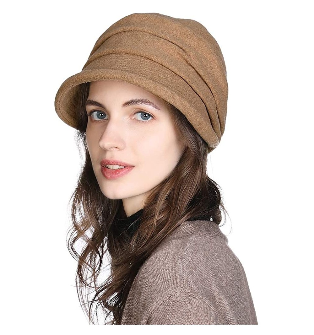 Newsboy Caps 2019 New Womens Visor Beret Newsboy Hat Cap for Ladies Merino Wool - 00757_khaki - CQ18YKO0ODE $14.69