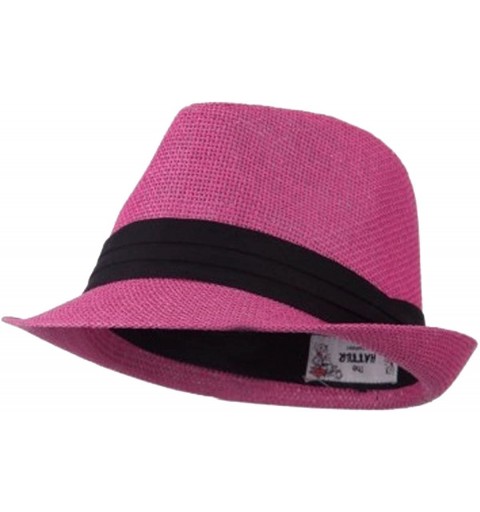 Fedoras Mens 3 Layer Pleated Band Solid Color Straw Fedora - Fuchsia - CK11WTEU205 $20.22