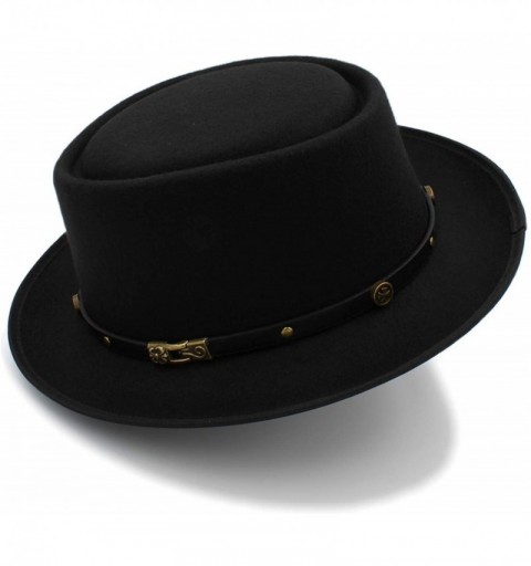 Fedoras Fashion Men Pork Pie Hat Dad Wool Flat Fedora Hat for Gentleman Gambler Fascinator Trilby Hat Hat - Khaki - CY18O3L23...