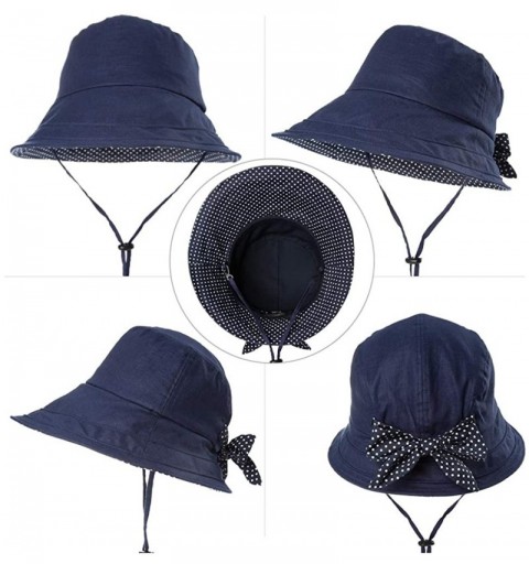 Bucket Hats Packable Sun Bucket Hats for Women with String Beach SPF Protection Bonnie Gardening 55-59cm - Navy_89009 - CY18C...