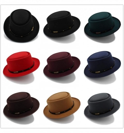 Fedoras Fashion Men Pork Pie Hat Dad Wool Flat Fedora Hat for Gentleman Gambler Fascinator Trilby Hat Hat - Khaki - CY18O3L23...